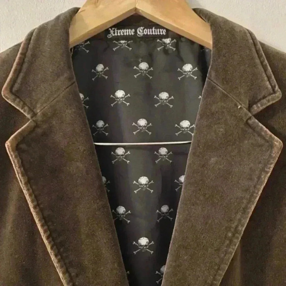 Xtreme Couture Mens Embroidered Royalty Velour Brown Blazer - Picture 3 of 7